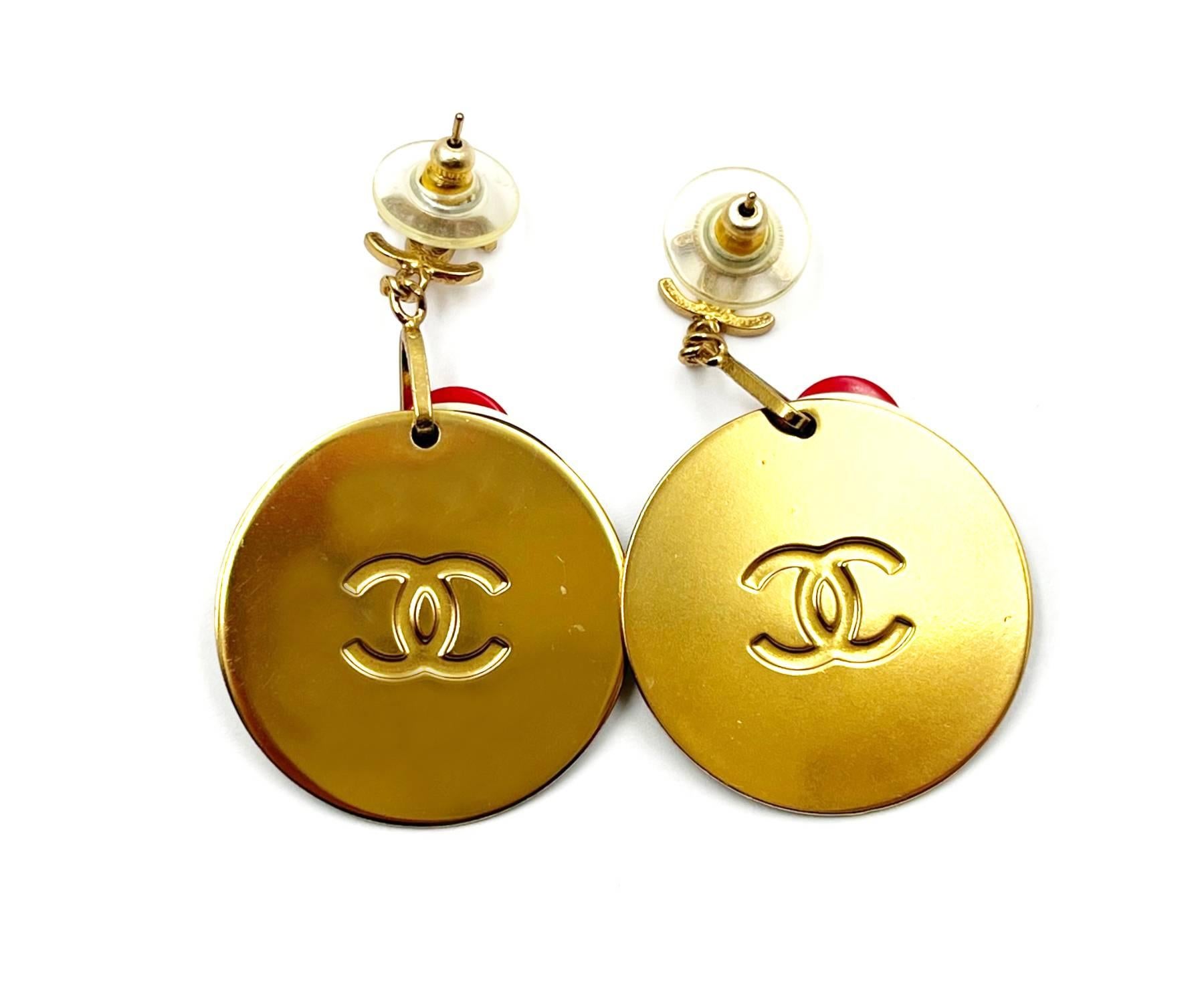chanel cc drop earrings matte gold
