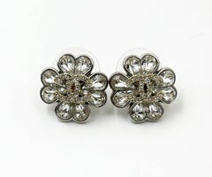 Chanel Seltene Gold CC Silber Klee Blume Birne Kristall Piercing Ohrringe