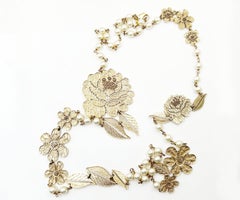 Chanel Rare Gold Lace Flower Pearl Long Necklace