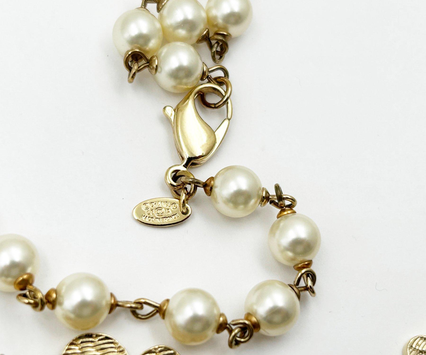 Chanel Raro Collar Largo Flor Perla Encaje Oro en venta 1
