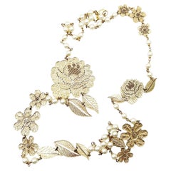 Chanel Rare Gold Lace Flower Pearl Long Necklace