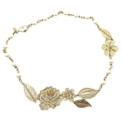 Chanel Rare Gold Lace Flower Pearl Short Necklace