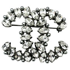 Chanel Rare Gunmetal CC Marquise-Kristallbrosche, selten