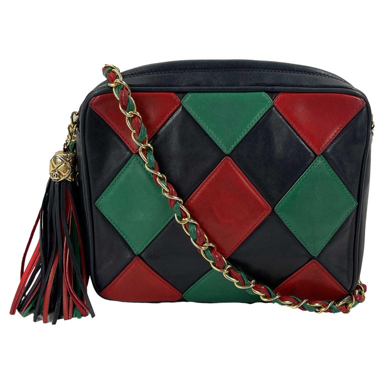 CHANEL *RARE* Harlequin Vintage Navy / Green / Red Camera CC Tassel