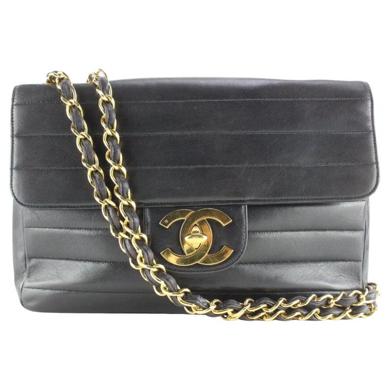 Chanel Rare Horizontal Quilted Black XL Jumbo Flap 24K Plated GHW 1CK0301  For Sale at 1stDibs