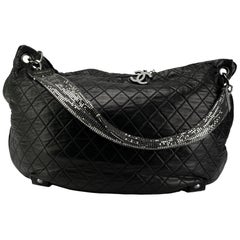 Chanel Rare Jumbo Hobo Limited Edition Mesh Chain gestepptes schwarzes Lammleder