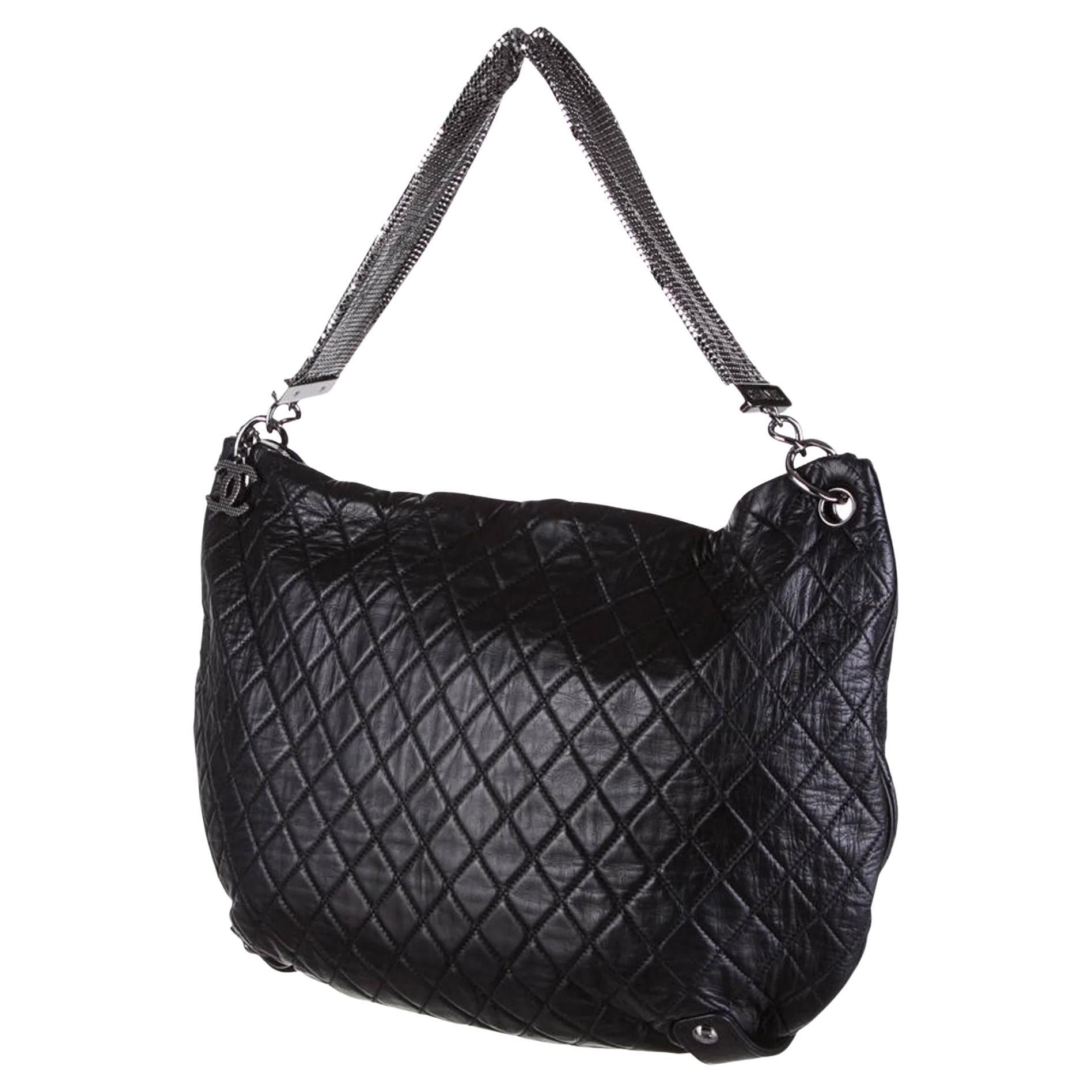 Chanel Rare Jumbo Hobo Limited Edition Mesh Chain Quilted Black Lambskin Leather