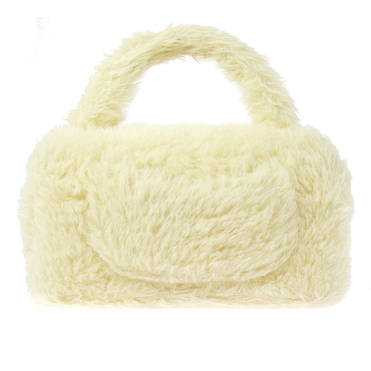 Chanel Rare Kelly Off White Fantasy Rabbit Fur Top Handle Satchel Evening Bag In Excellent Condition In Chicago, IL