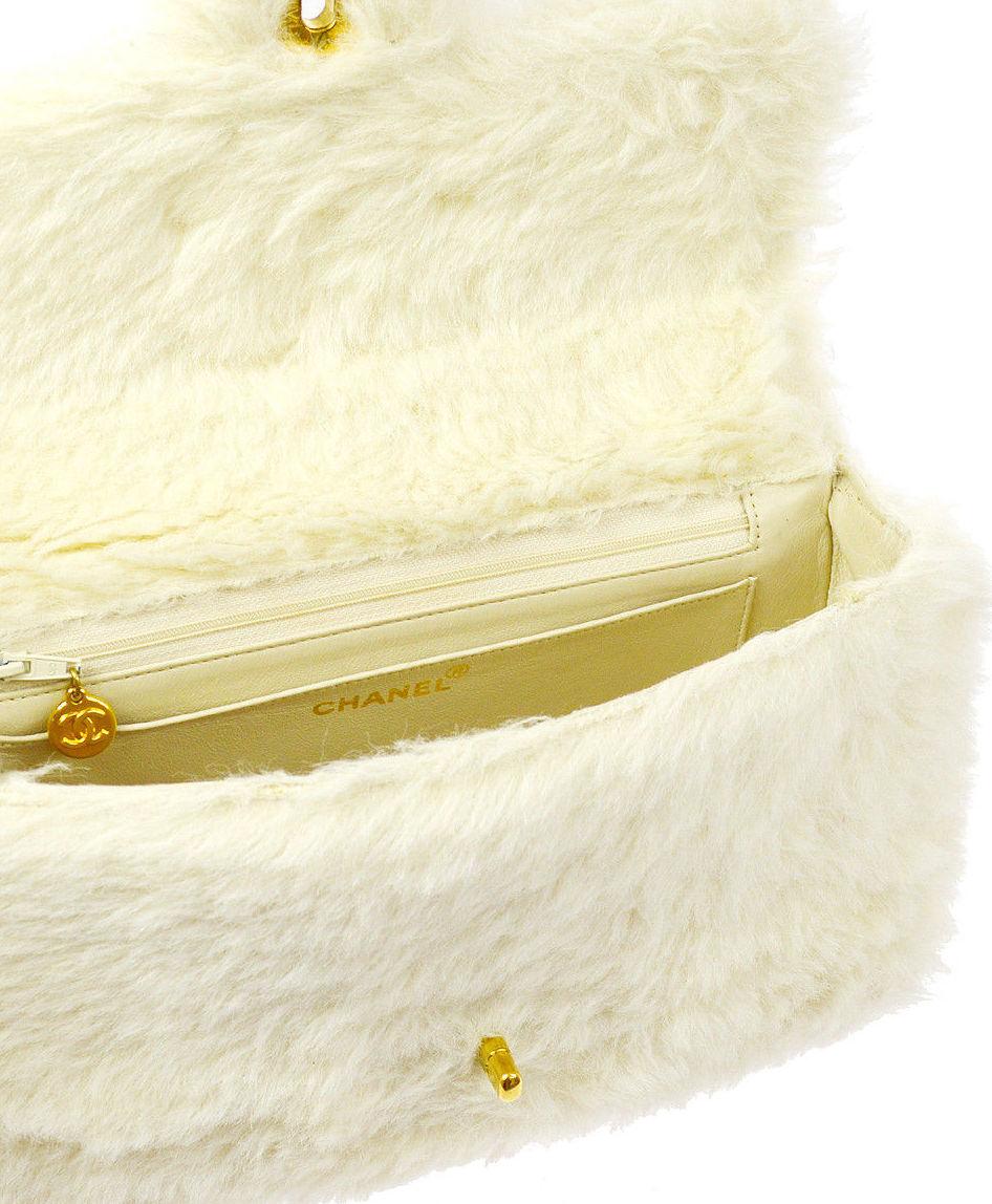 Chanel Rare Kelly Off White Fantasy Rabbit Fur Top Handle Satchel Evening Bag 2