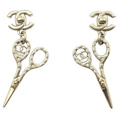 Chanel Rare Light Gold Turnlock CC Scissors Piercing Earrings