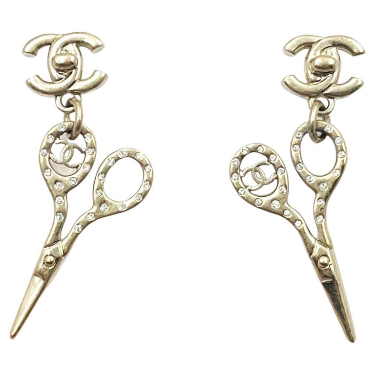Chanel Rare Light Gold Turnlock CC Scissors Piercing Earrings For Sale at  1stDibs