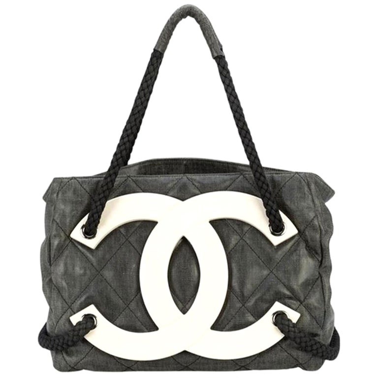 Chanel Rare Limited Edition Cruise Yacht Nautical Beach Black Coated Canvas  Tote For Sale at 1stDibs
