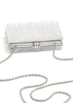Chanel Rare Limited Edition Ice Cube Minaudière Silver Plexiglass Clutch