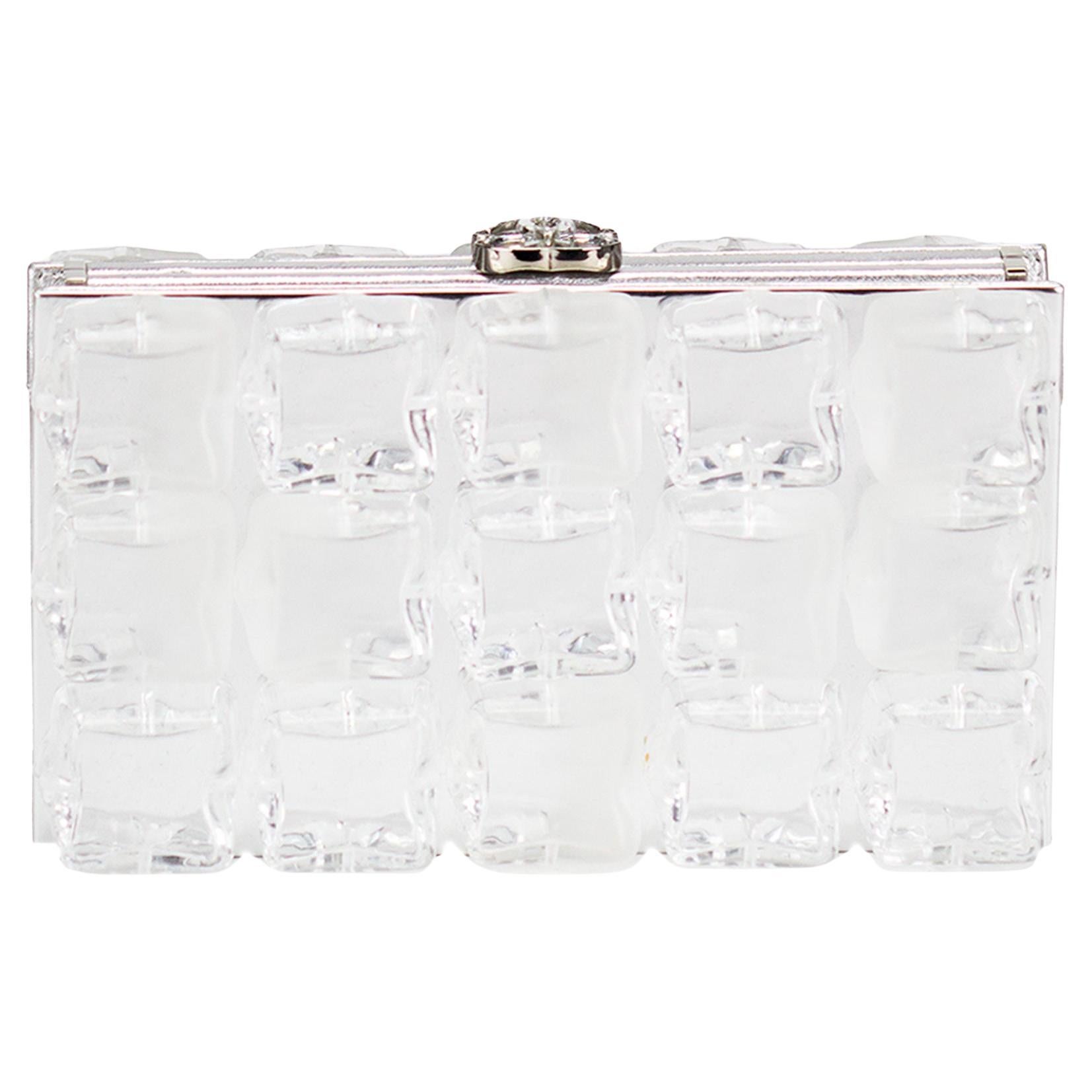 Chanel Rare Limited Edition Ice Cube Minaudière Silver Plexiglass Clutch