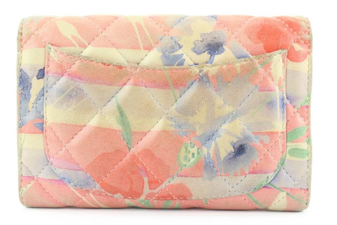 Chanel Rare Limited Quilted Hawaiian Flower Leather Classic Flap Wallet 723ca 6