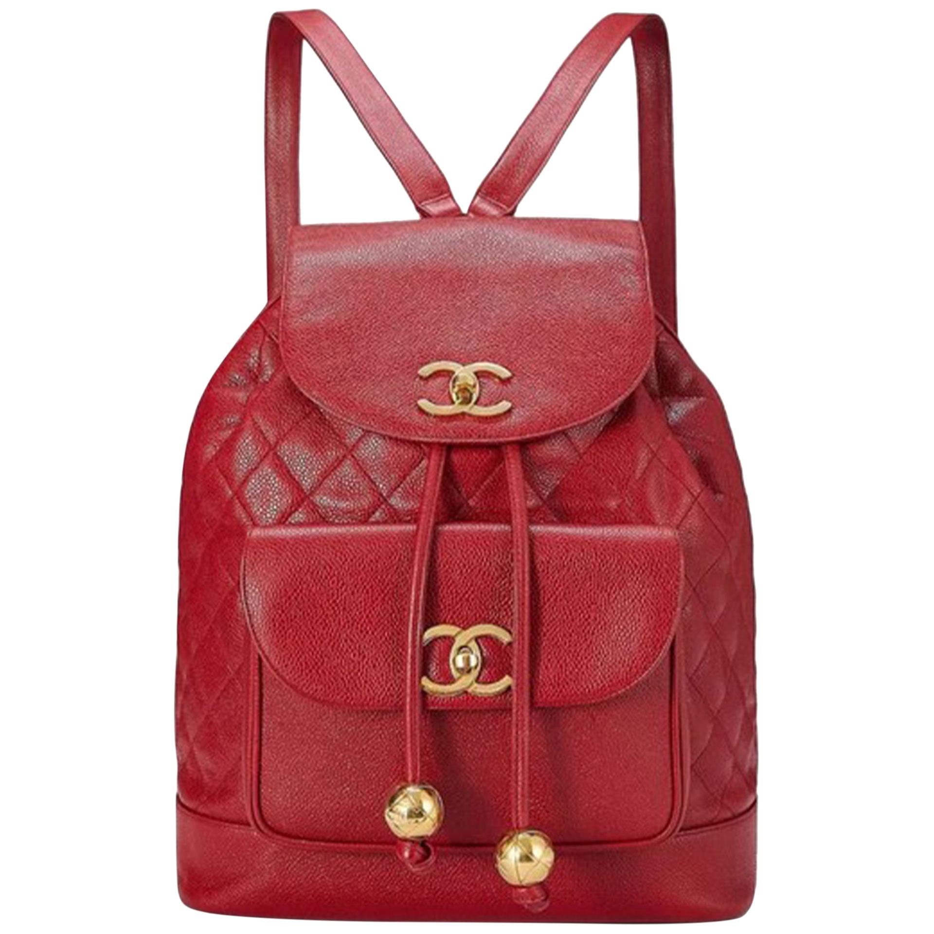 Chanel Backpack Ultra Rare Duma Vintage Red Lambskin Leather Rucksack