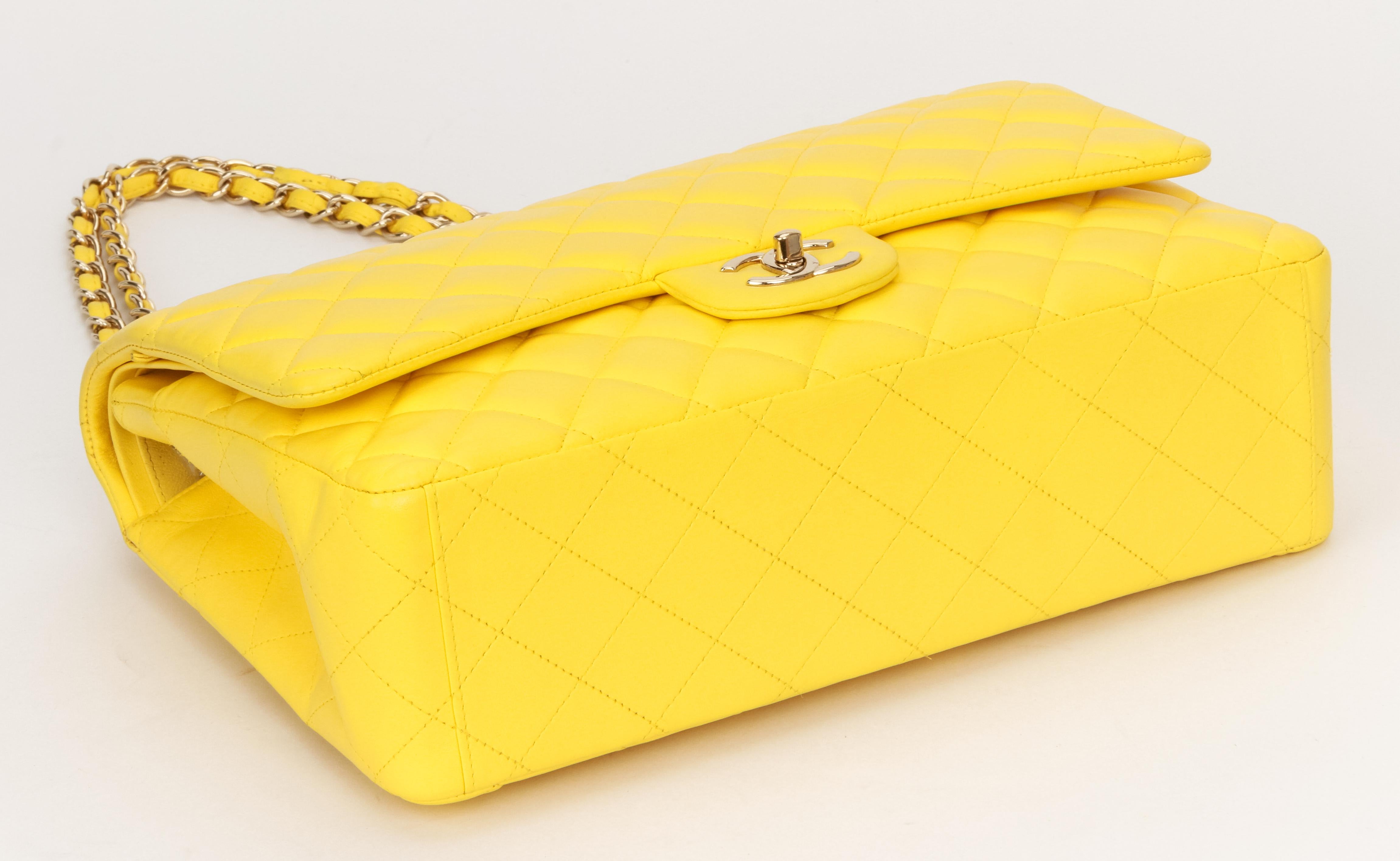 Chanel Rare Maxi Yellow Double Flap Bag In Excellent Condition In West Hollywood, CA