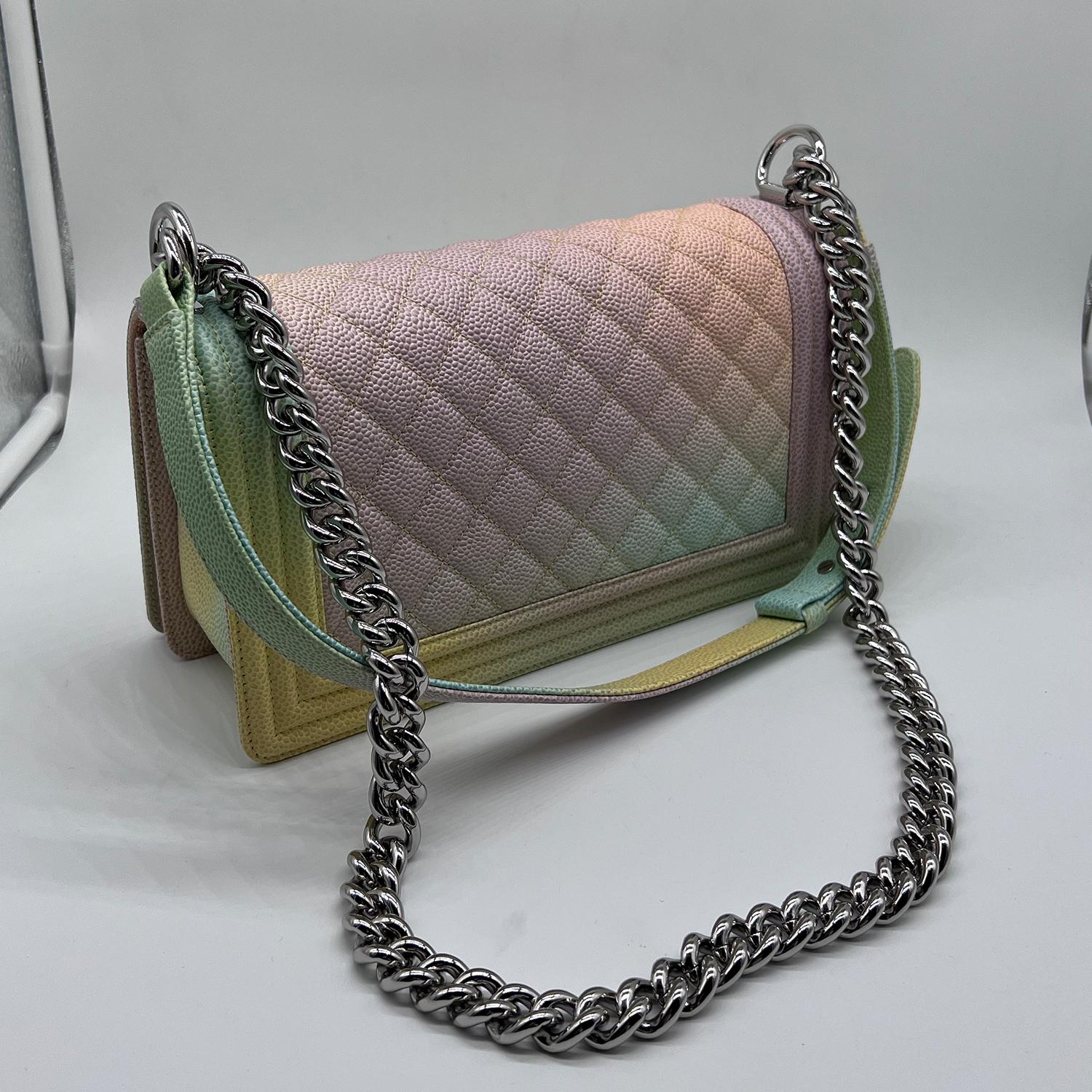 Chanel Rare Medium 25cm Caviar Boy In Rainbow Colours Bag SHW For Sale 6