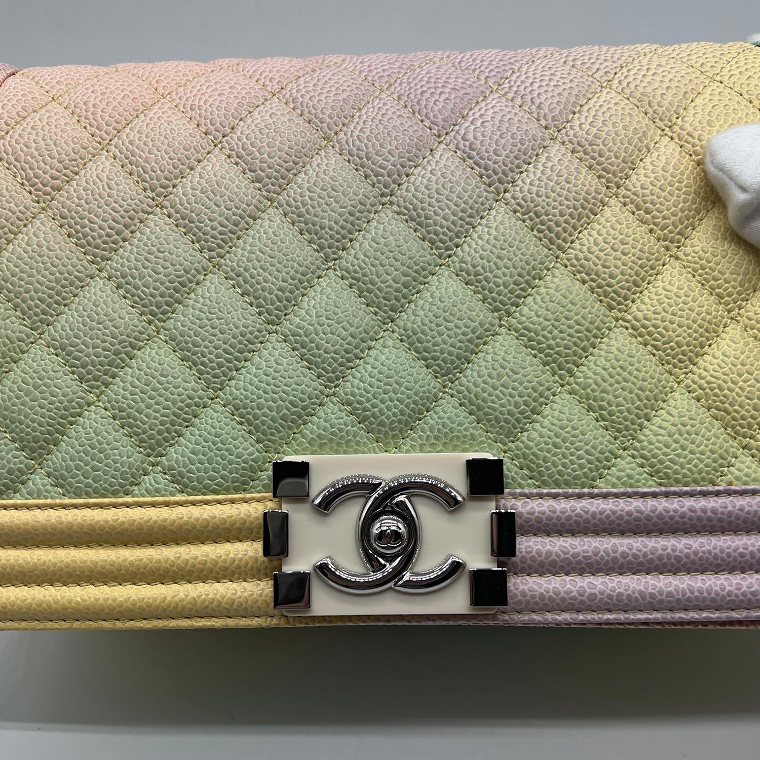 Chanel Rare Medium 25cm Caviar Boy In Rainbow Colours Bag SHW For Sale 1