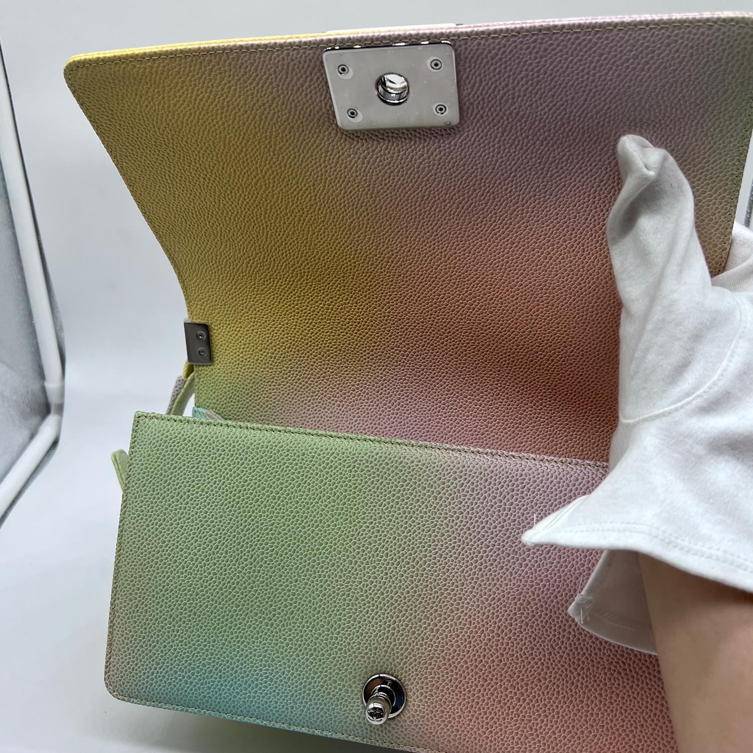 Chanel Rare Medium 25cm Caviar Boy In Rainbow Colours Bag SHW For Sale 2