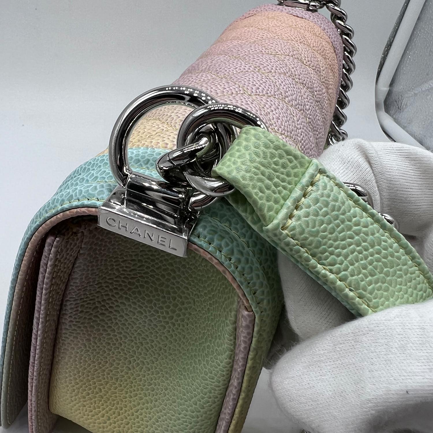 Chanel Rare Medium 25cm Caviar Boy In Rainbow Colours Bag SHW For Sale 4