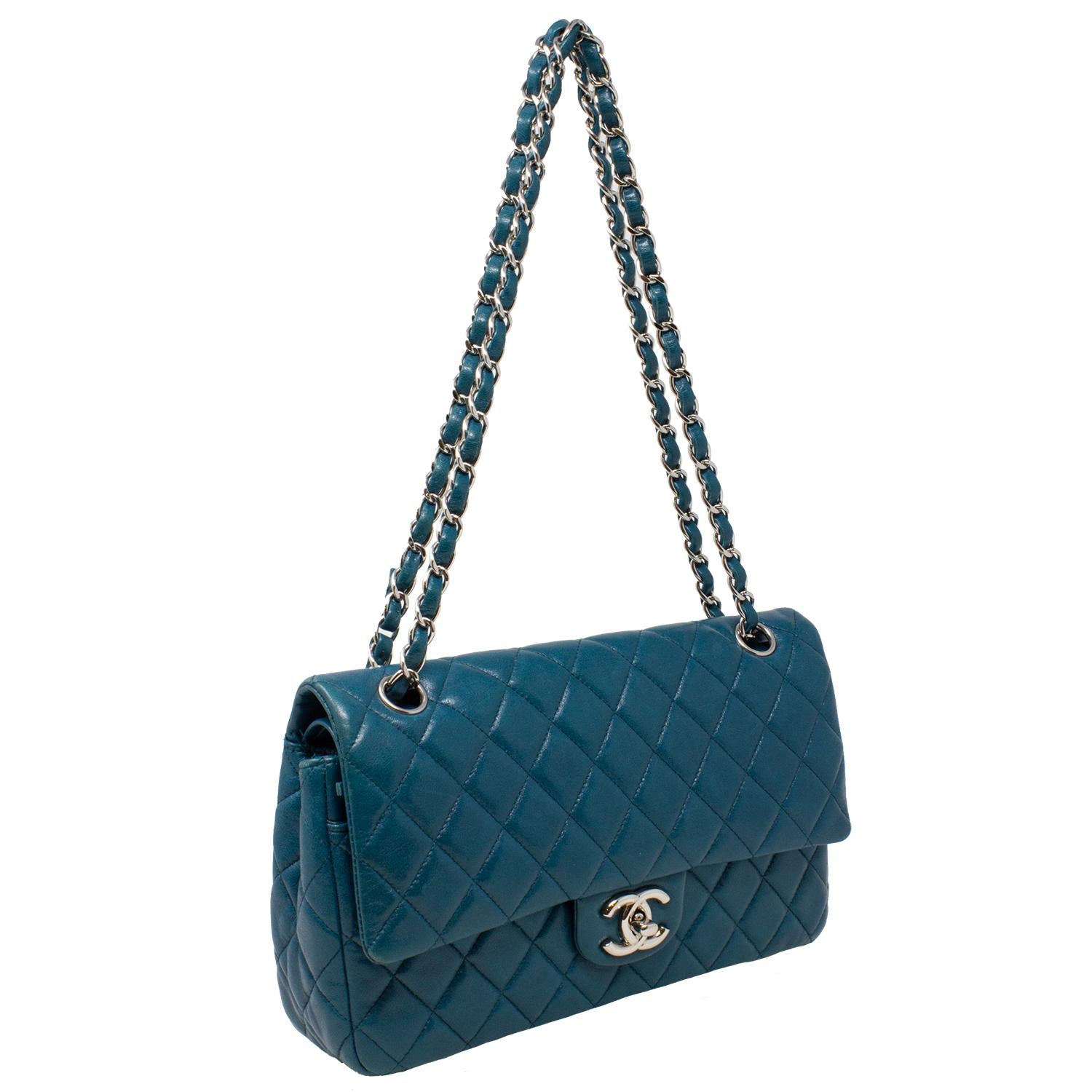 Chanel Rare Medium Blue Double Flap Bag at 1stDibs | blue chanel bag ...
