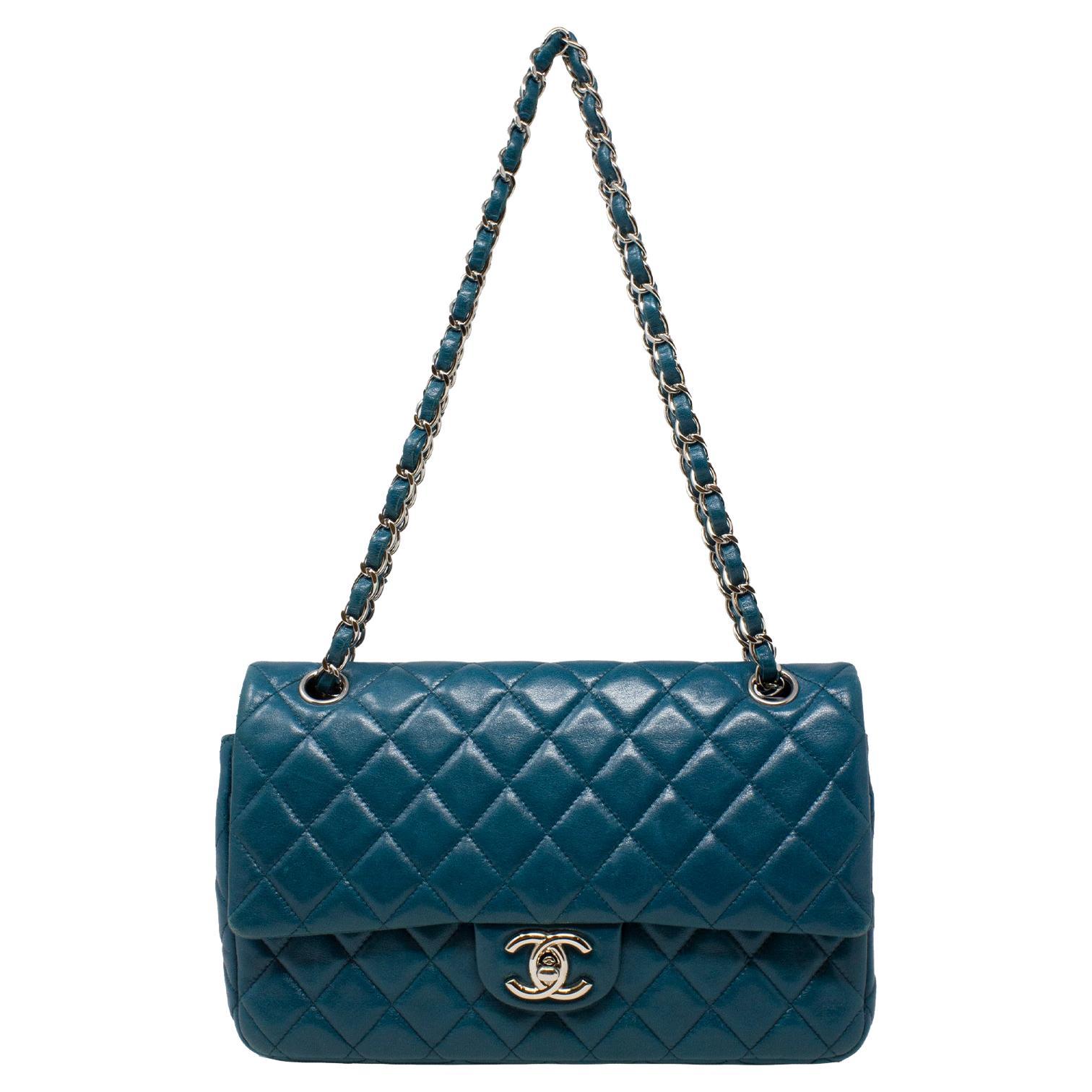 Chanel Rare Medium Blue Double Flap Bag For Sale at 1stDibs
