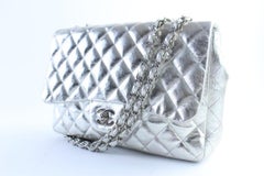 Chanel (Rare) Metallic Mirror Jumbo Classic Double Flap 226586 Silver Leather Sh