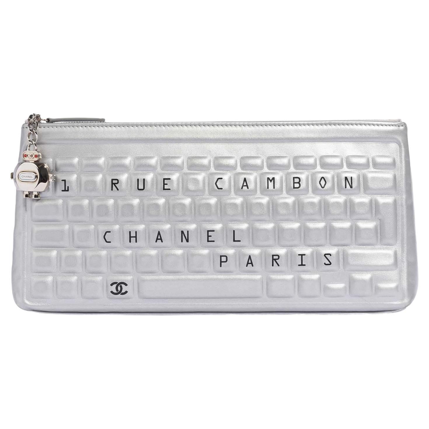 Chanel Rare Metallic Silver Data Center Novelty Minaudière Keyboard Clutch  For Sale 3