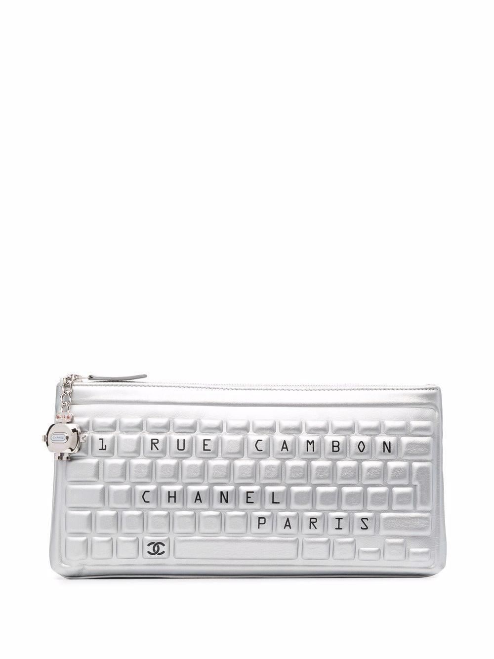 Chanel Rare Silver Metallic Data Center Novelty Minaudière Keyboard Clutch  en vente 3
