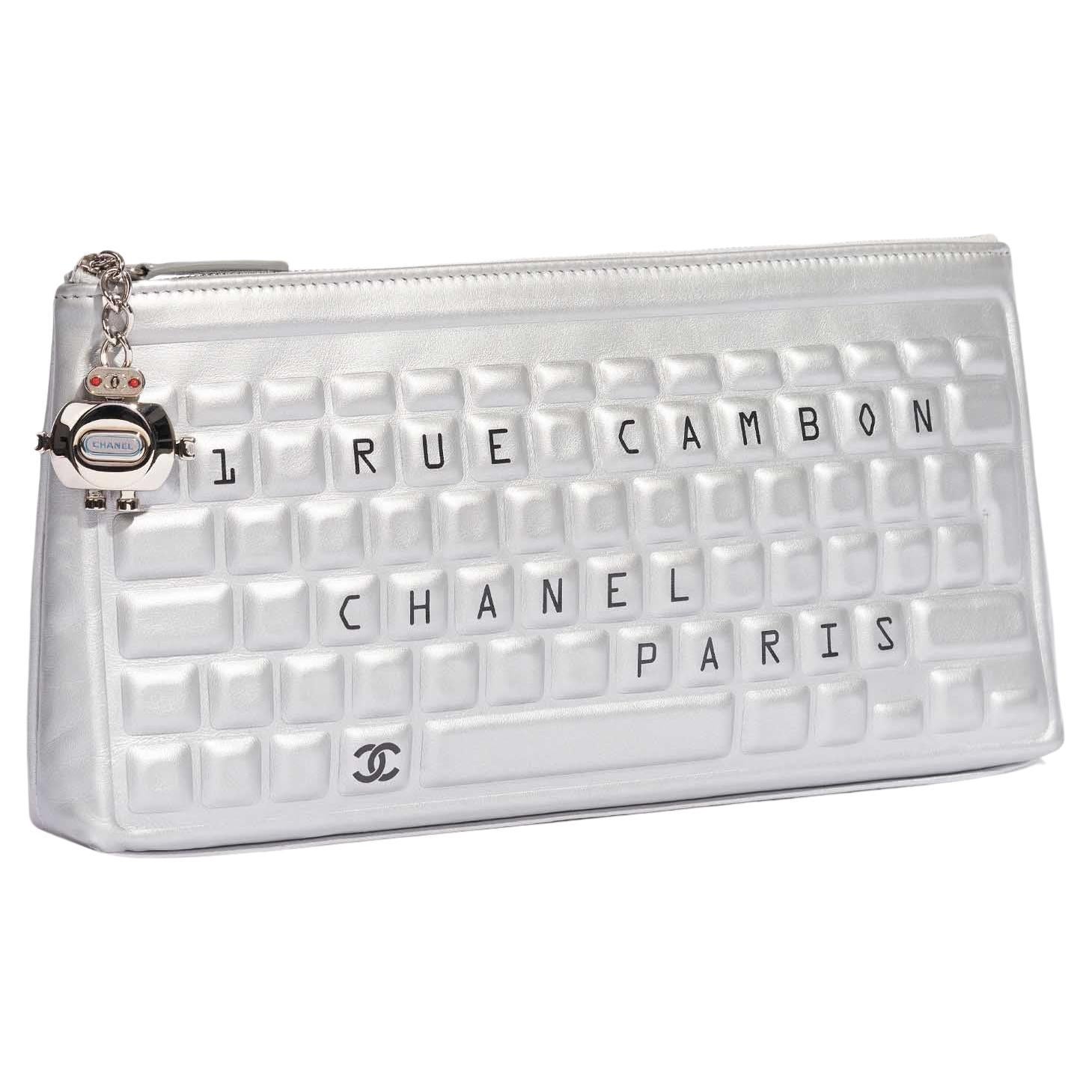 Chanel Rare Silver Metallic Data Center Novelty Minaudière Keyboard Clutch  en vente