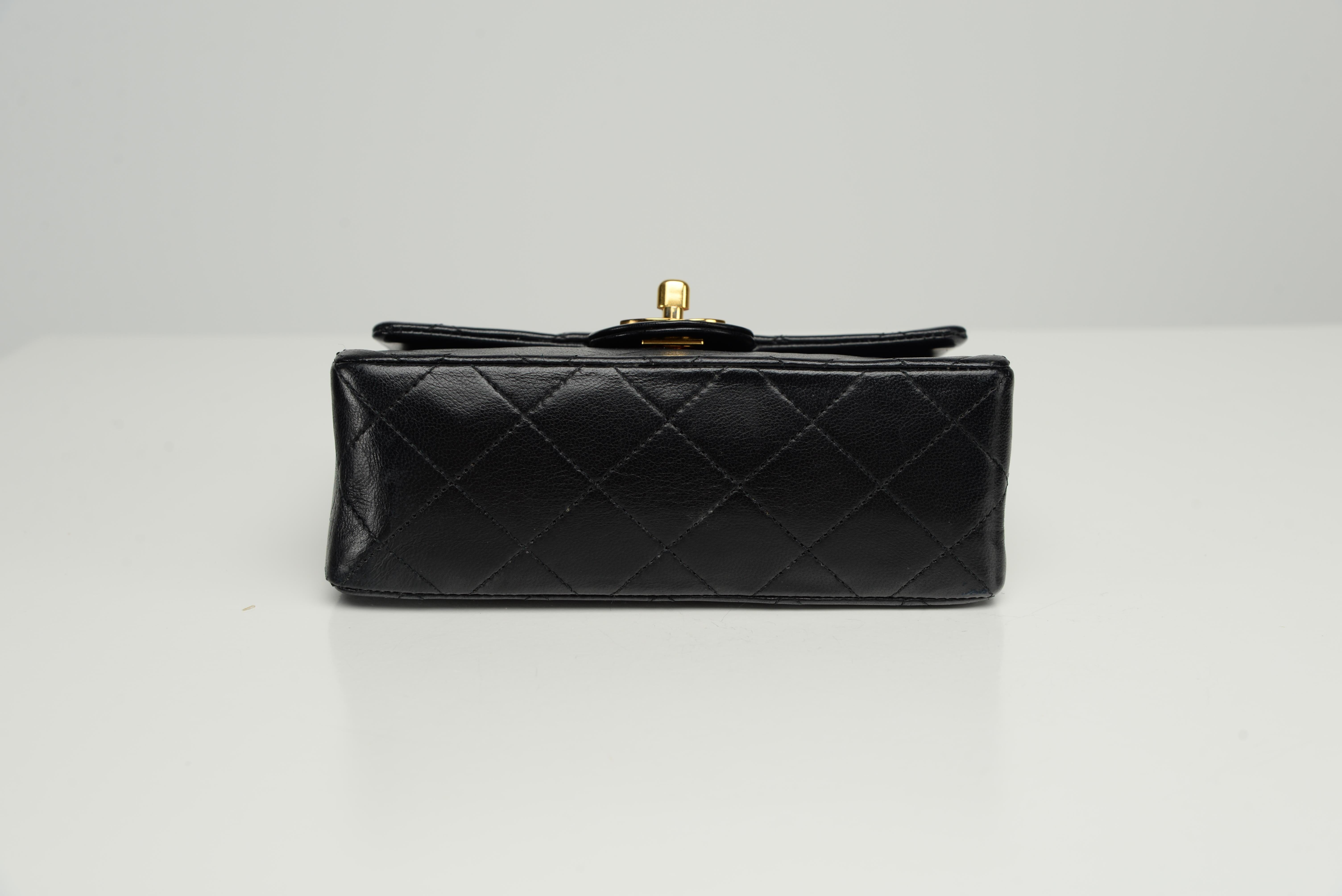 Chanel RARE Mini Square Top Handle Chain Black Lambskin Bag 5