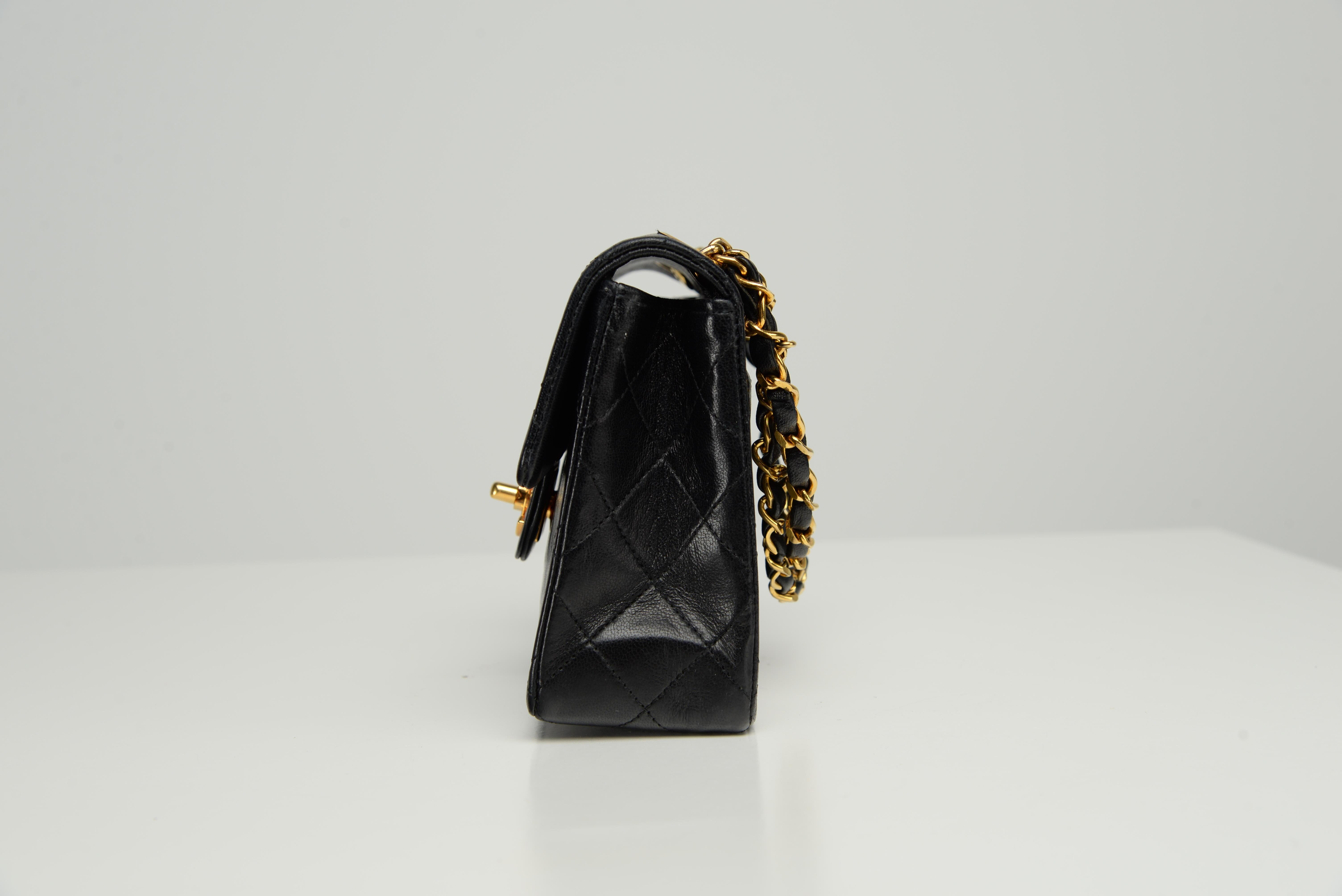 Chanel RARE Mini Square Top Handle Chain Black Lambskin Bag 6