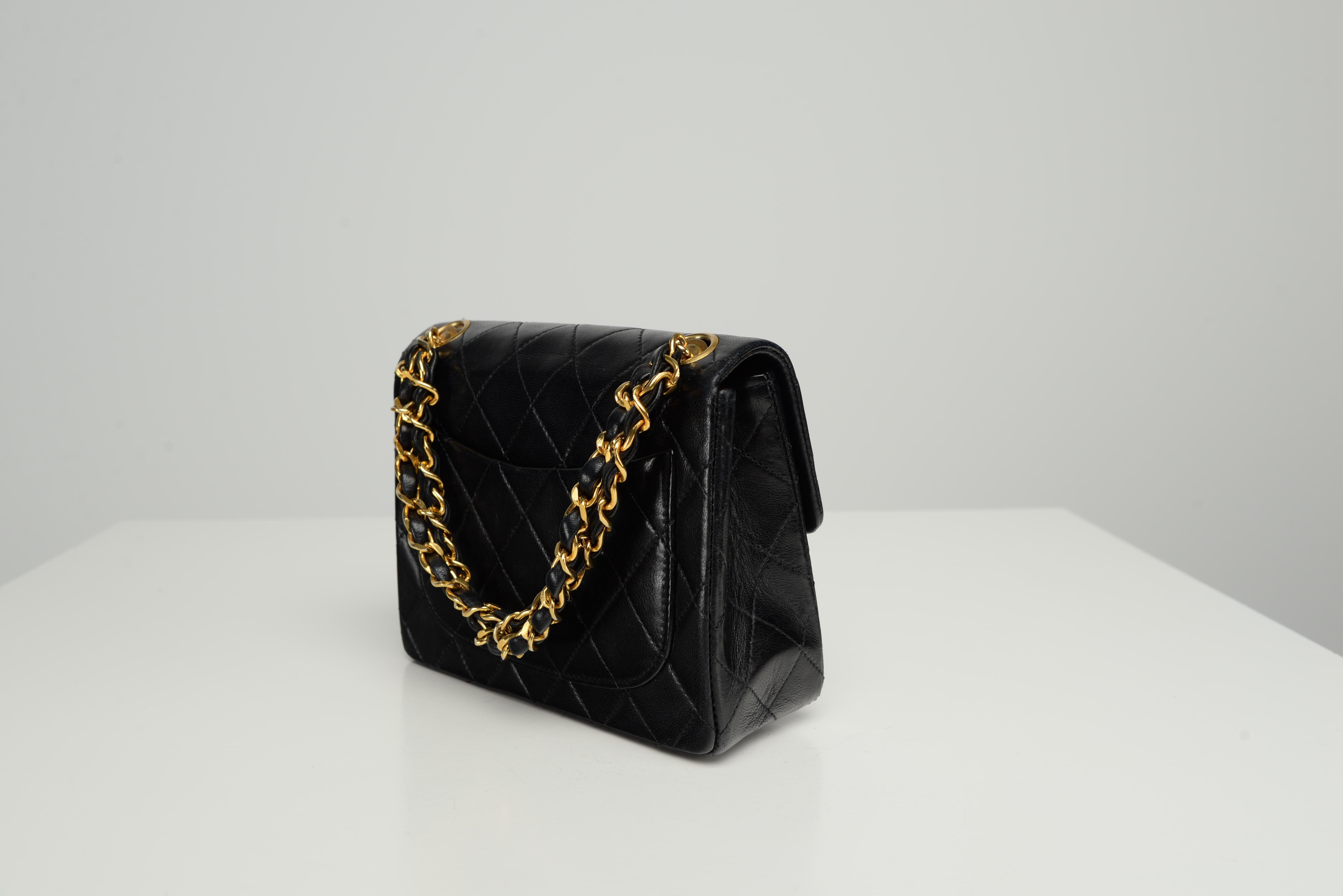 Chanel RARE Mini Square Top Handle Chain Black Lambskin Bag 8