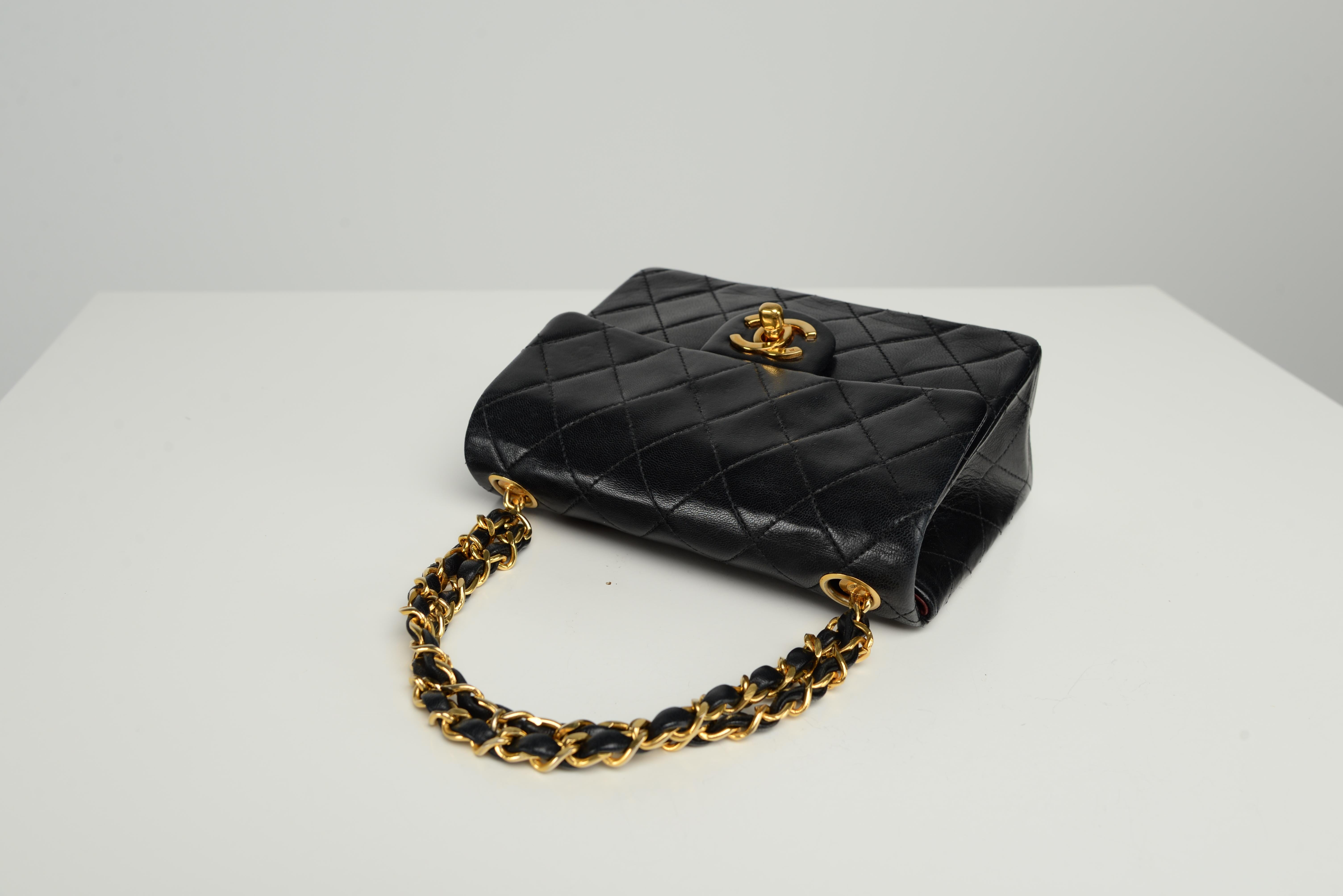 Chanel RARE Mini Square Top Handle Chain Black Lambskin Bag 9