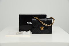 Chanel RARE Mini Square Top Handle Kette Schwarz Lammfell Tasche