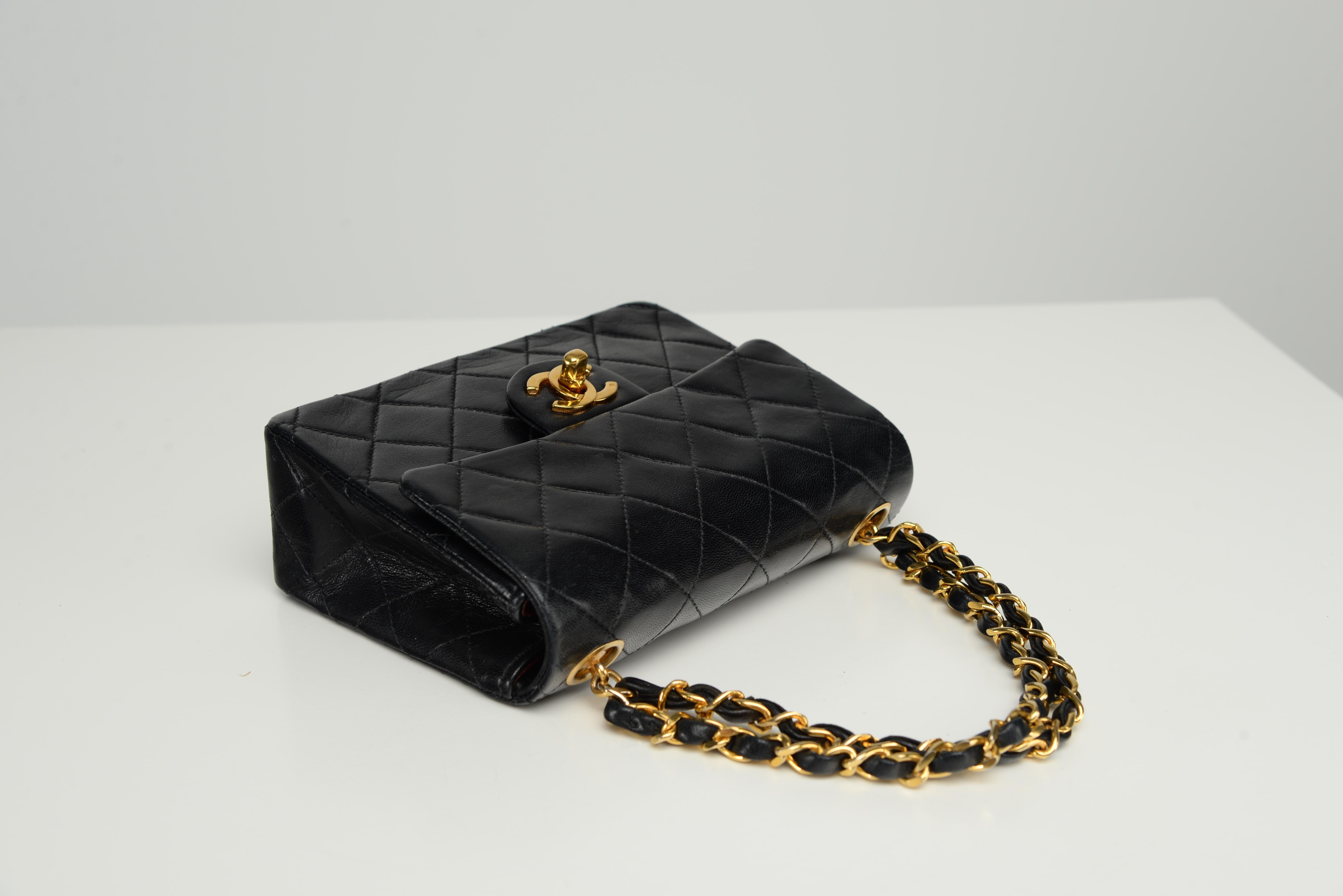 Chanel RARE Mini Square Top Handle Chain Black Lambskin Bag 1