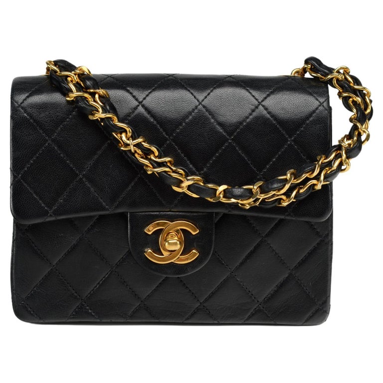 Chanel RARE Mini Square Top Handle Chain Black Lambskin Bag at 1stDibs