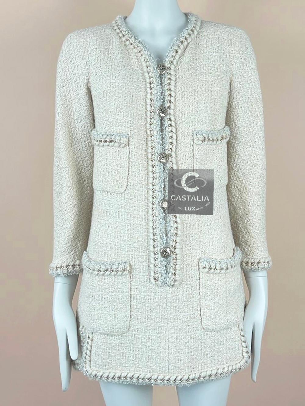 Chanel Raro Vestido de Tweed con Cadena Metálica Estilo Miranda Kerr 44 FR en venta 5