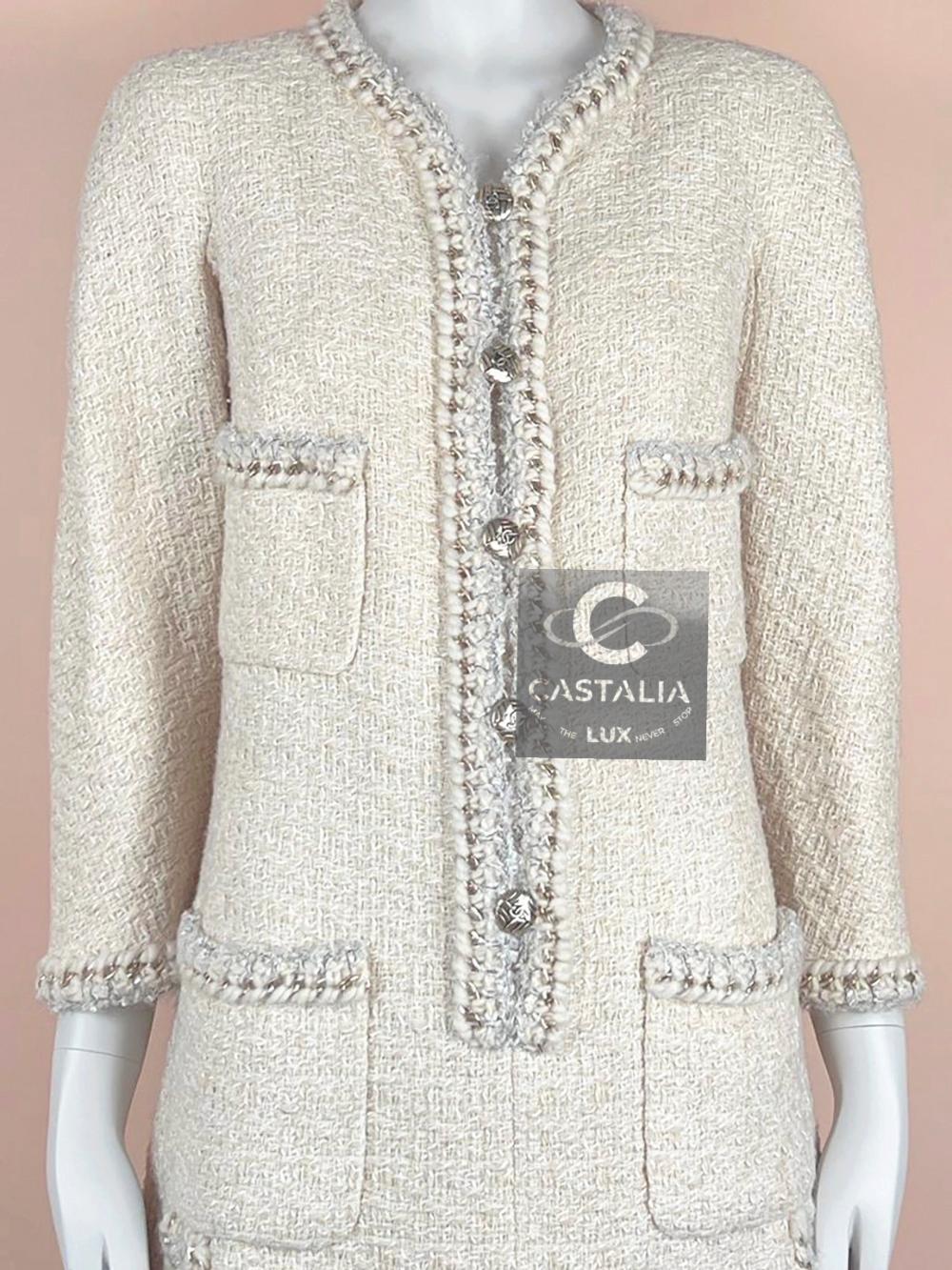 Chanel Raro Vestido de Tweed con Cadena Metálica Estilo Miranda Kerr 44 FR en venta 3