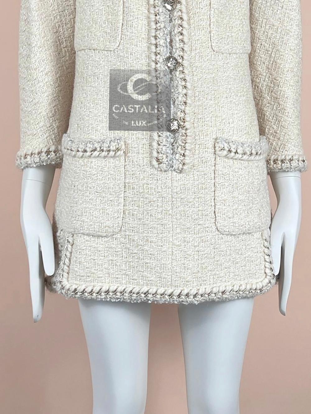 Chanel Raro Vestido de Tweed con Cadena Metálica Estilo Miranda Kerr 44 FR en venta 4