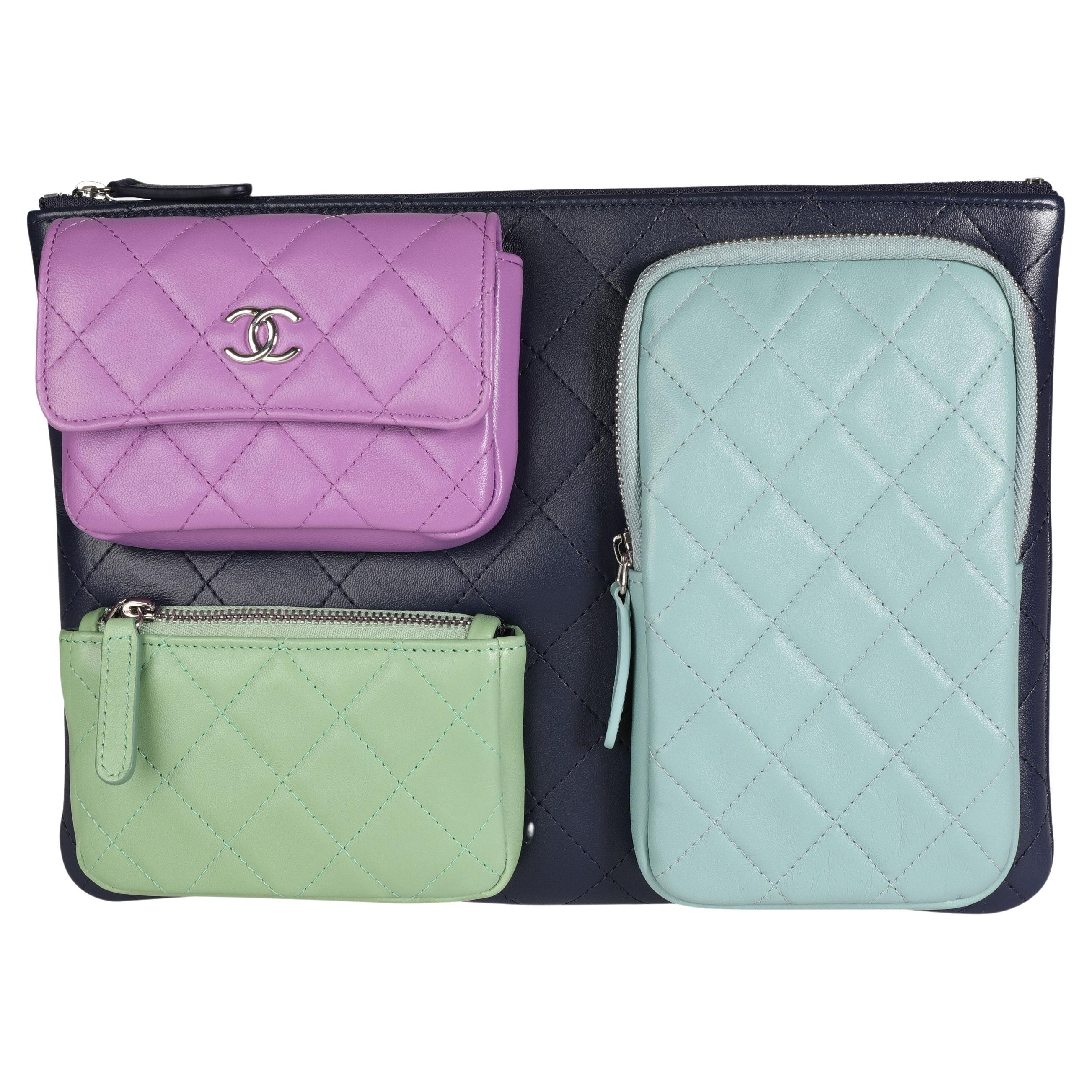 Chanel Rare Multicolor Quilted Lambskin Pocket O-Case For Sale at