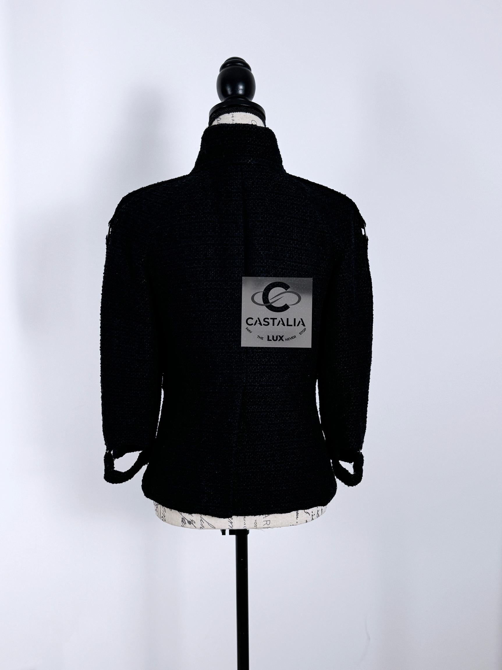 Chanel Seltene Natalia Vodianova Stil Schwarz Tweed Jacke 38 FR im Angebot 7