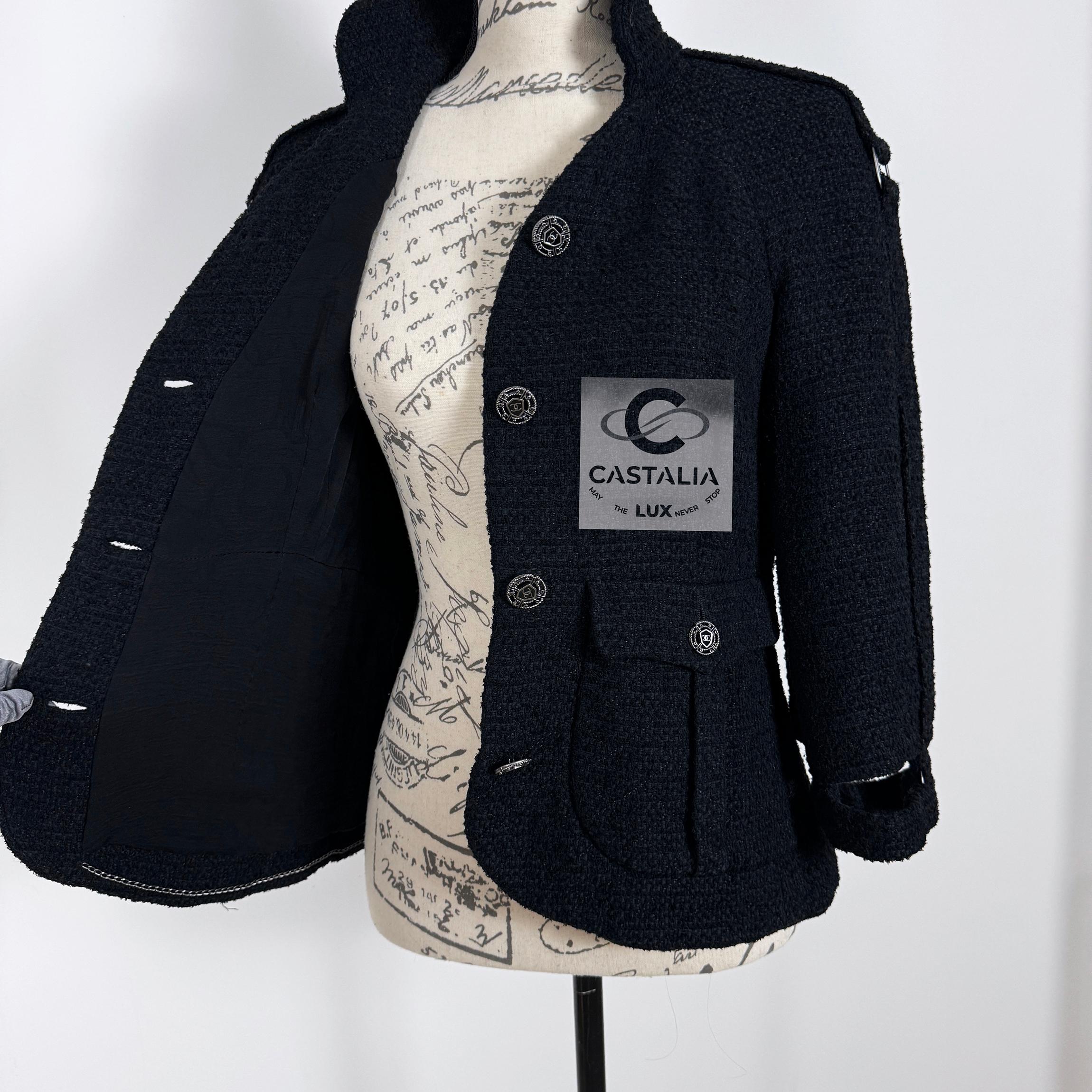Chanel Seltene Natalia Vodianova Stil Schwarz Tweed Jacke 38 FR im Angebot 8