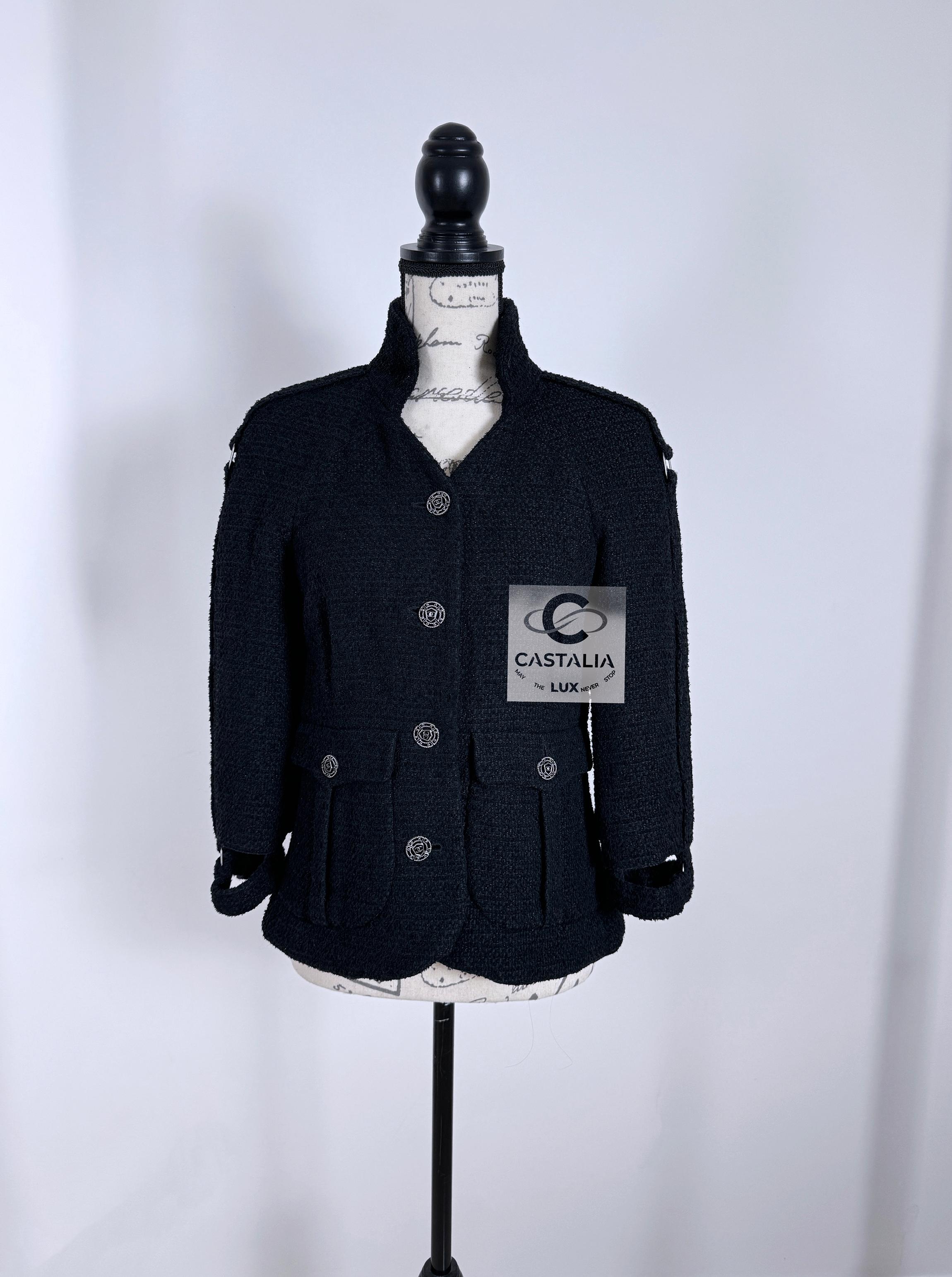 Chanel Seltene Natalia Vodianova Stil Schwarz Tweed Jacke 38 FR im Zustand „Hervorragend“ im Angebot in Dubai, AE