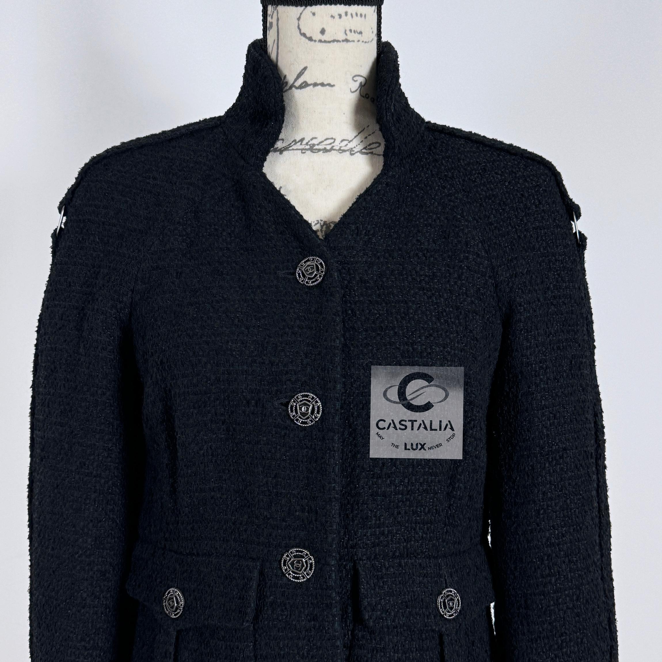 Chanel Seltene Natalia Vodianova Stil Schwarz Tweed Jacke 38 FR für Damen oder Herren im Angebot