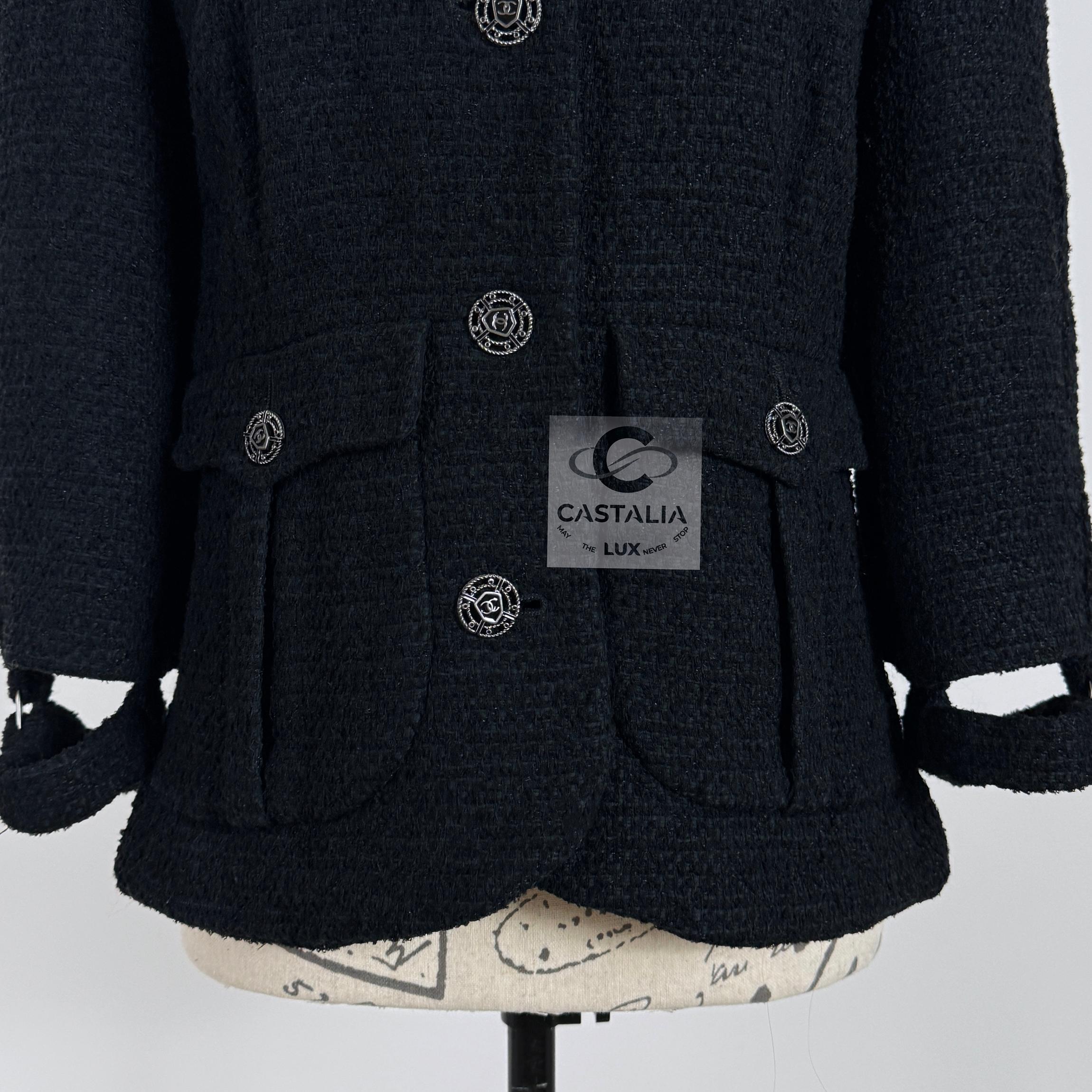 Chanel Seltene Natalia Vodianova Stil Schwarz Tweed Jacke 38 FR im Angebot 2