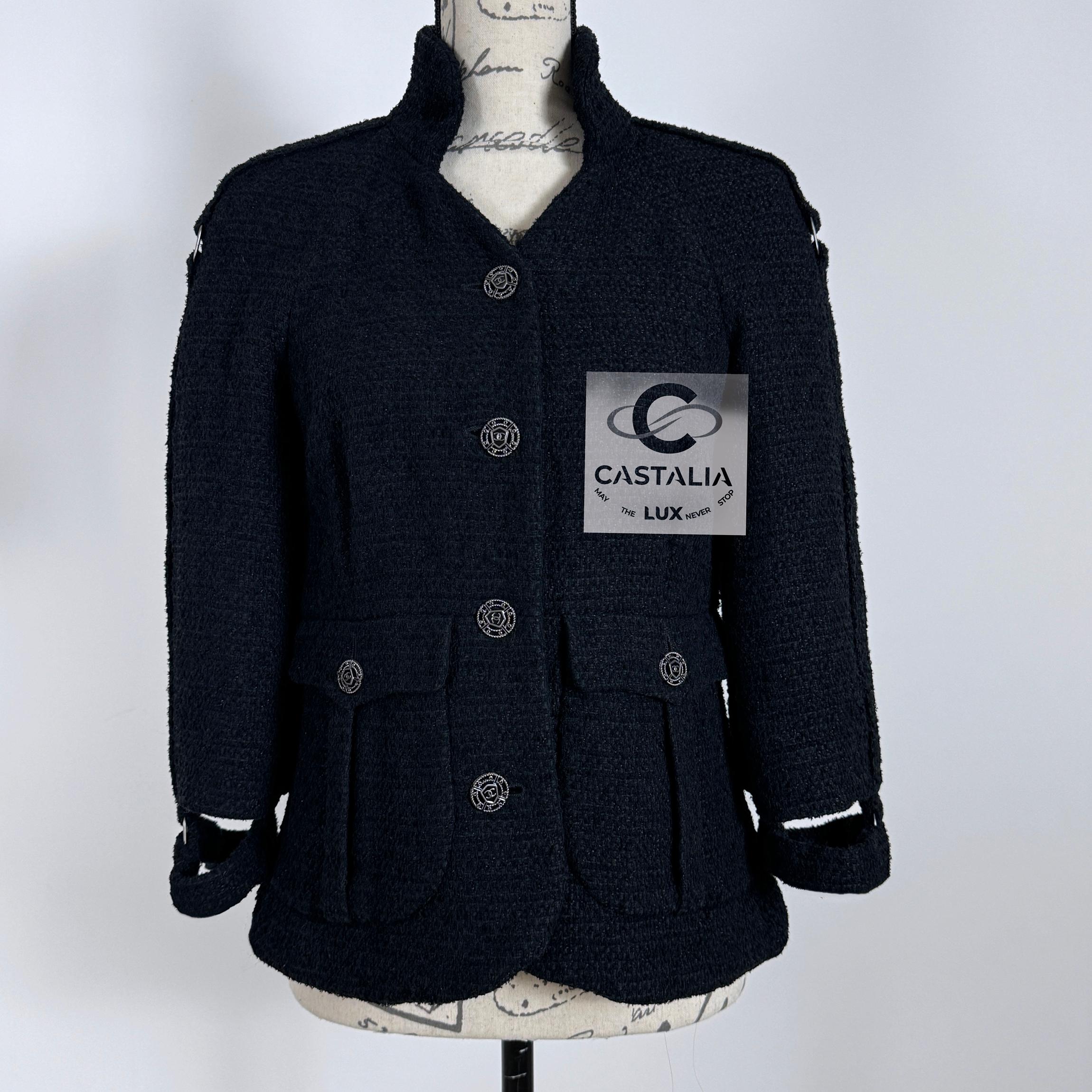 Chanel Seltene Natalia Vodianova Stil Schwarz Tweed Jacke 38 FR im Angebot 3