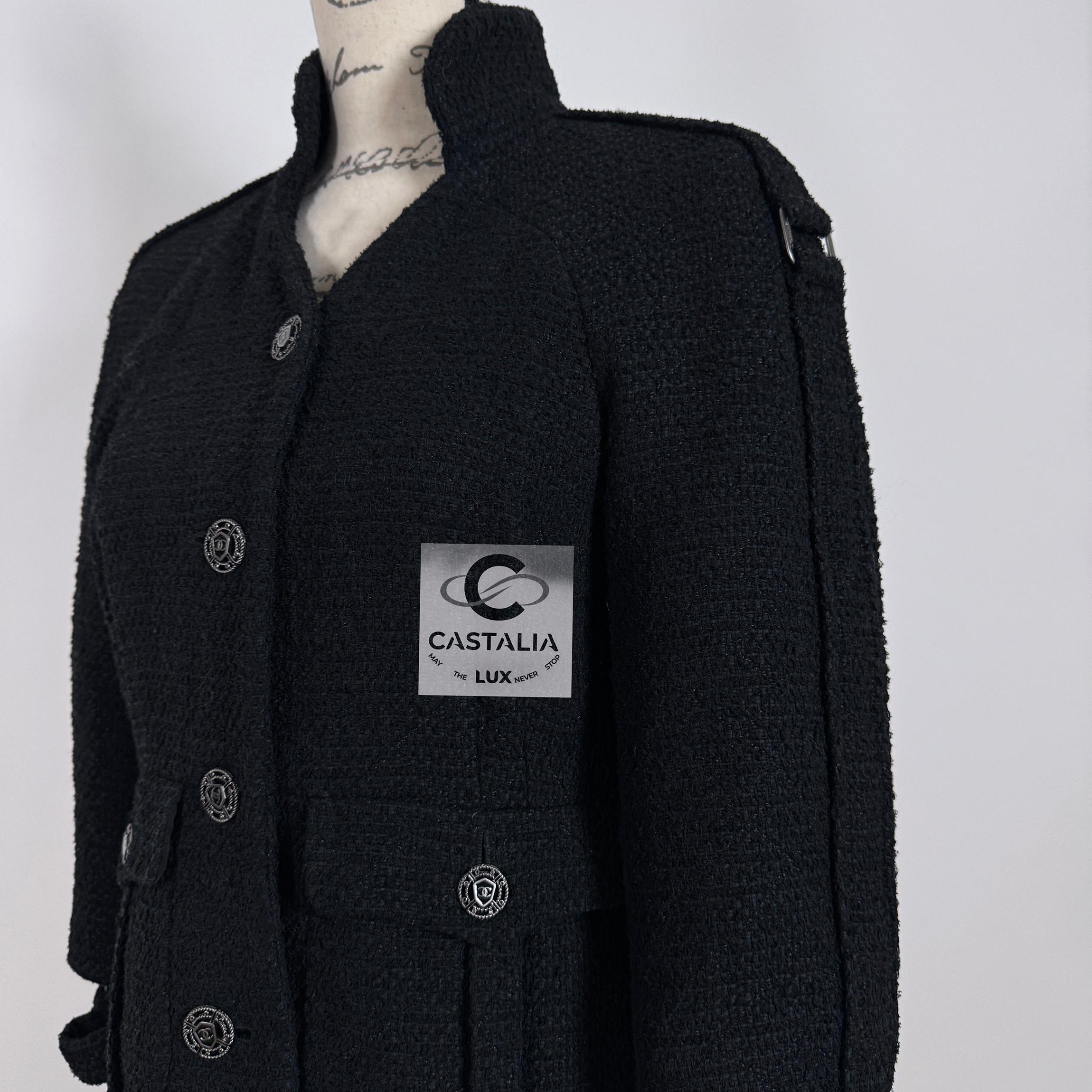 Chanel Seltene Natalia Vodianova Stil Schwarz Tweed Jacke 38 FR im Angebot 4
