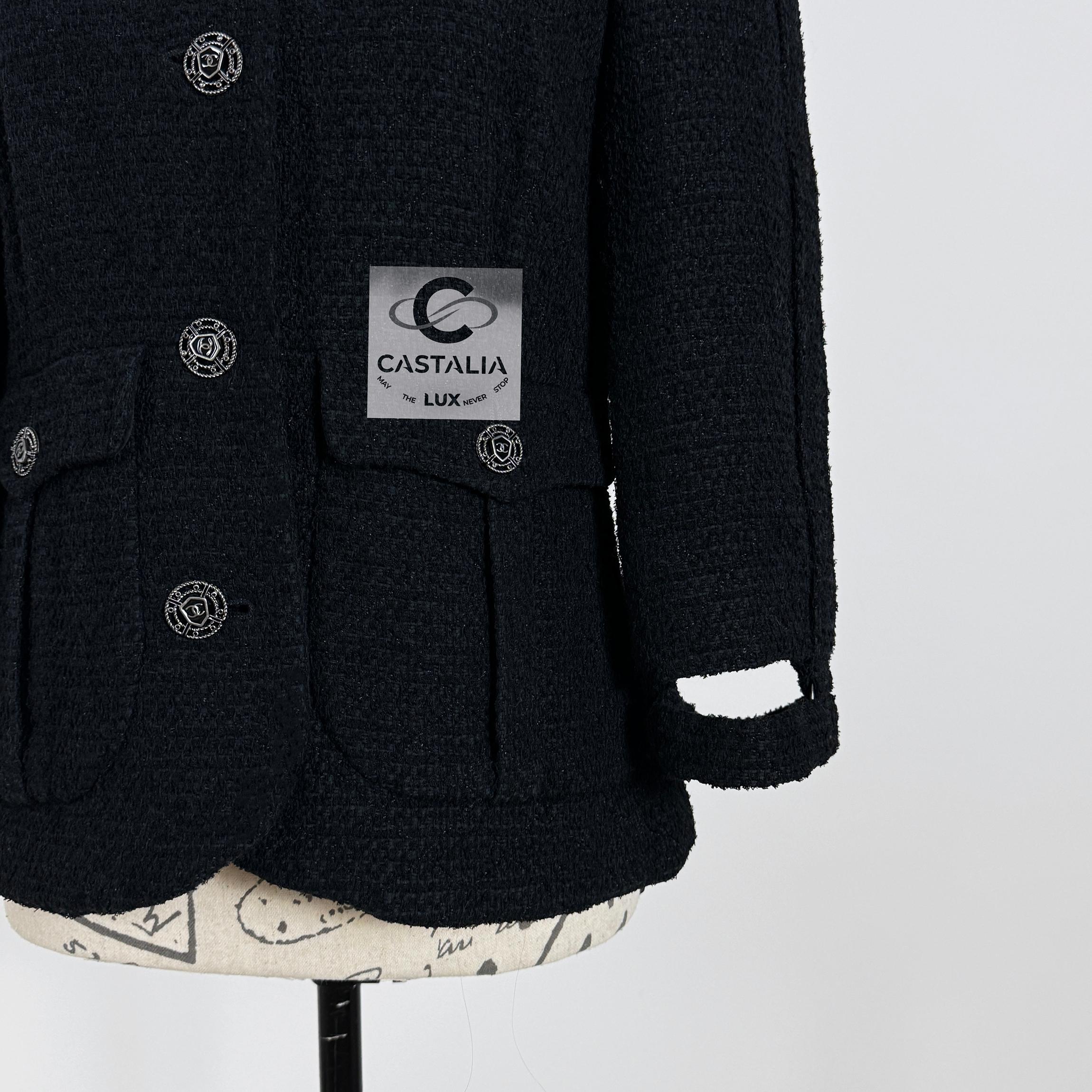 Chanel Seltene Natalia Vodianova Stil Schwarz Tweed Jacke 38 FR im Angebot 5